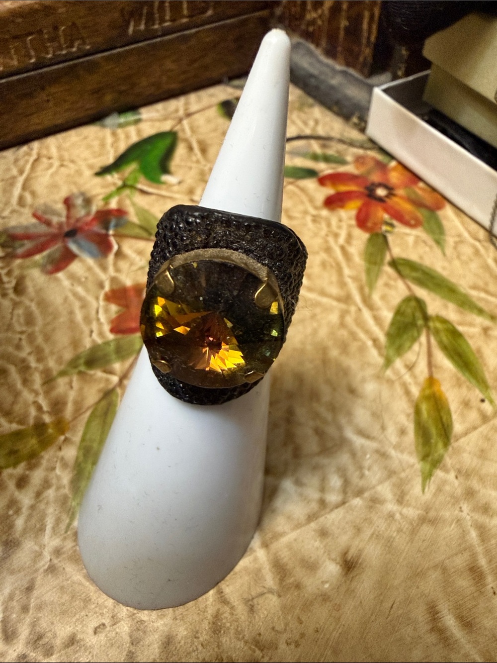 Nicolina Royale Vintage-Inspired Amber Crystal Statement Ring